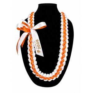 Orange and White Graduation Lei – Class of 2026 Ribbon Lei